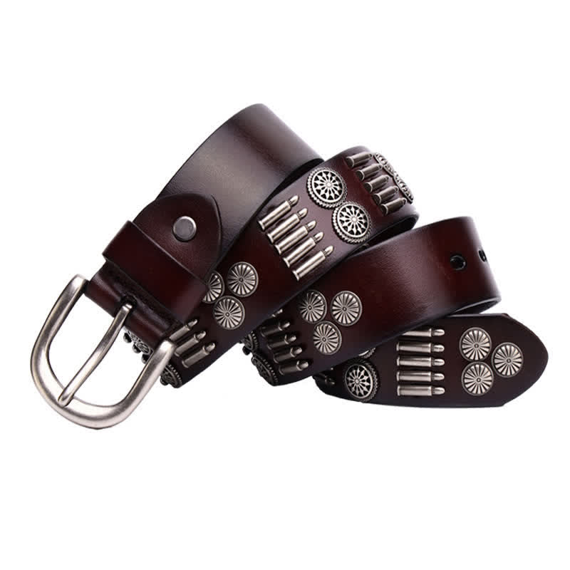 Cintura in pelle con rivetti a proiettile in metallo punk rock alla moda - Marrone scuro - 44 - image 2