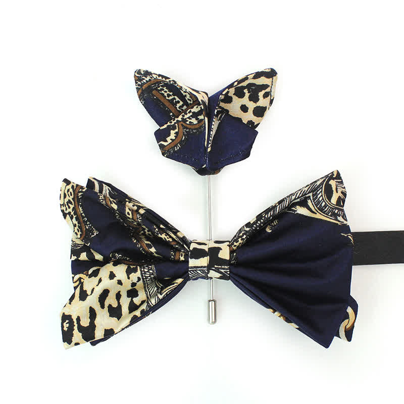 Papillon da uomo di lusso con fantasia blu navy e beige - Papillon e spilla - image 3
