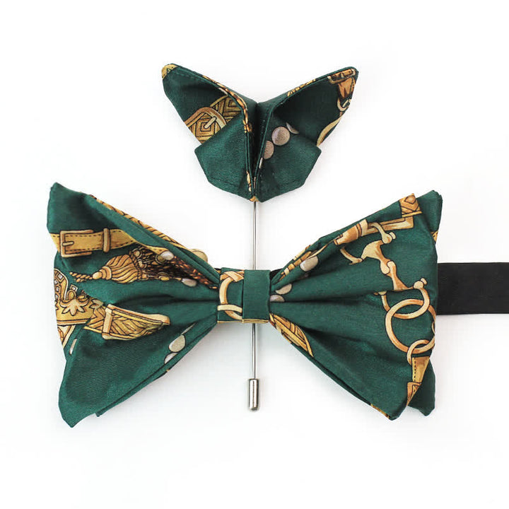 Papillon da uomo con stampa Royal Court verde e oro retrò - Papillon e spilla - image 3