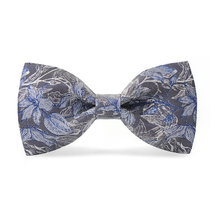 Papillon in seta con foglie di fiori grigi e blu da uomo - Grigio - image 0