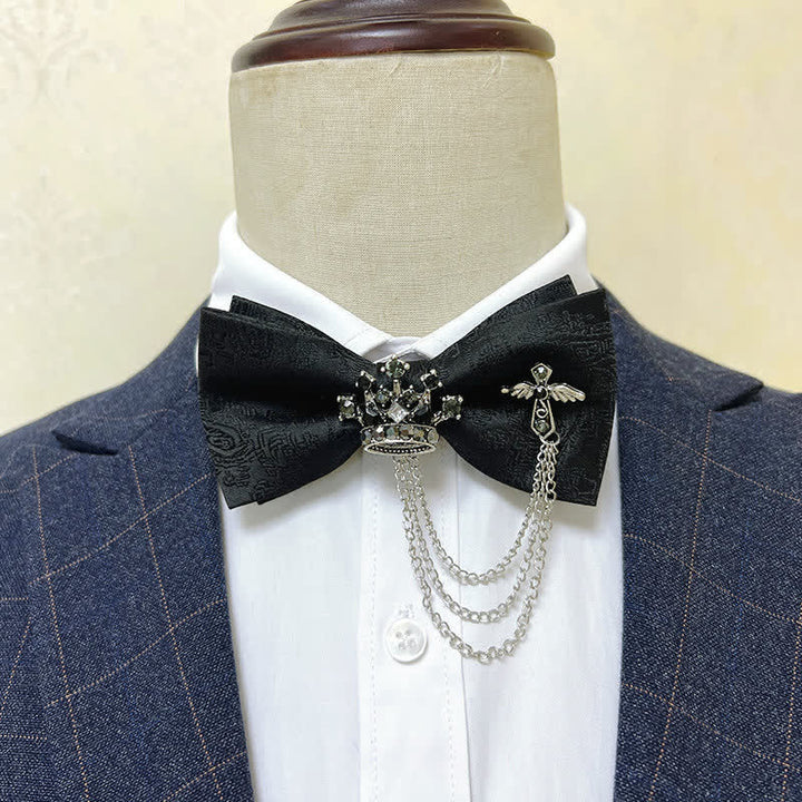 Papillon da uomo con corona in metallo argentato e catena a croce - Paisley nero / argento - image 0