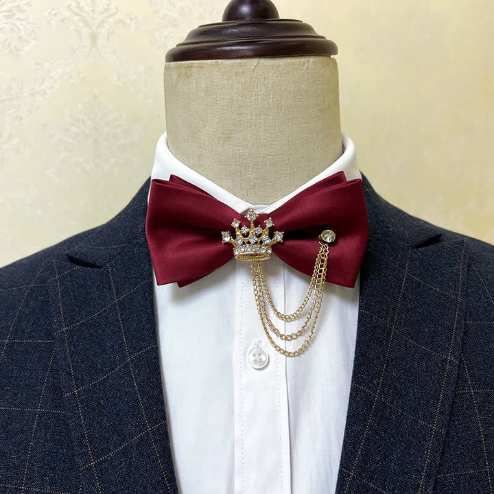 Papillon da uomo con corona in metallo argentato e catena a croce - Borgogna / Oro - image 13