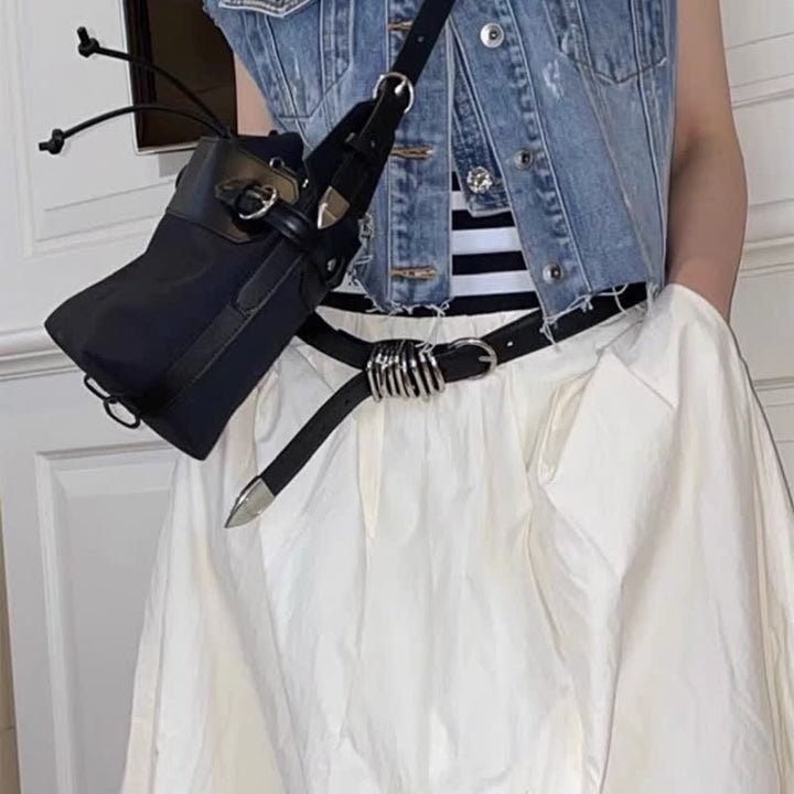 Cintura in pelle con fibbia ad anello in metallo in stile punk personalizzato da donna - image 3