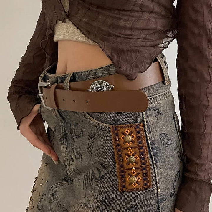 Cintura in pelle con decorazione in metallo e borchie Concho da donna - image 3