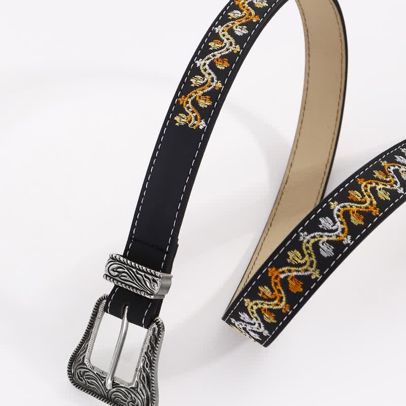 Cintura da donna in pelle con ricamo nero, arancione e bianco - image 1