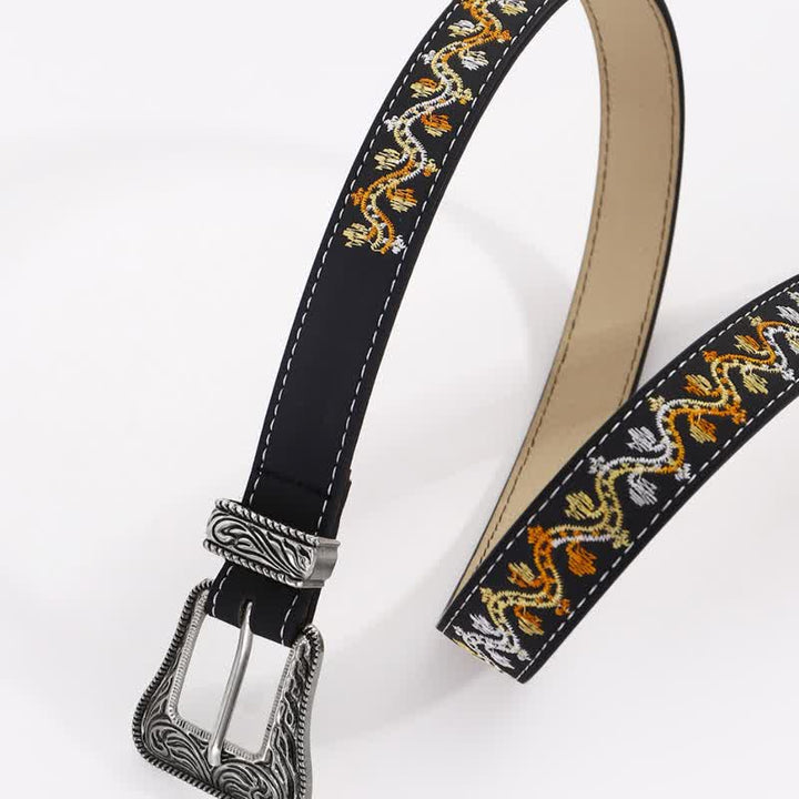 Cintura da donna in pelle con ricamo nero, arancione e bianco - image 1