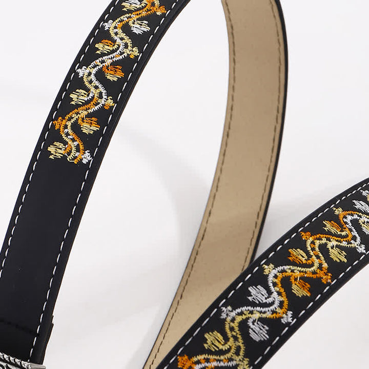 Cintura da donna in pelle con ricamo nero, arancione e bianco - image 2