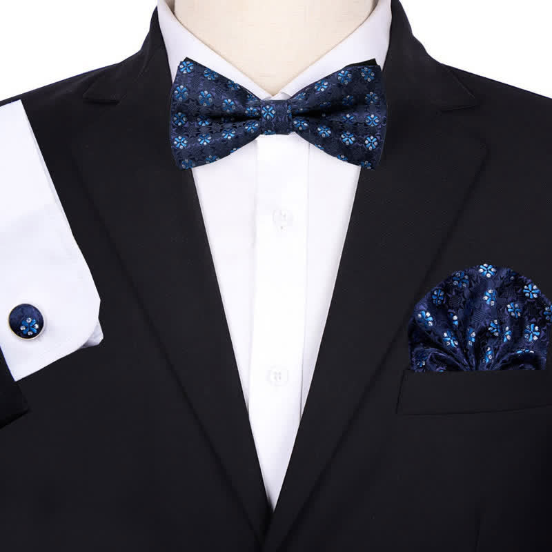 Set di 3 cravatte a farfalla con fazzoletto da taschino floreale da uomo - Stile n. 2 - image 1