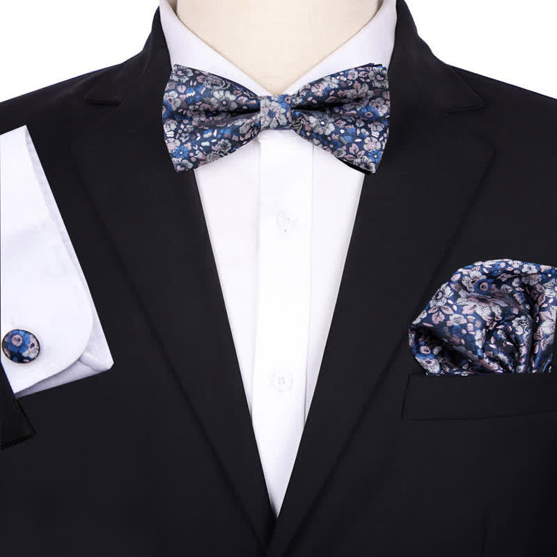 Set di 3 cravatte a farfalla con fazzoletto da taschino floreale da uomo - Stile n. 7 - image 6