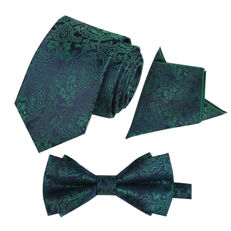 Set di 3 cravatte e papillon con motivo paisley fantasy da uomo - Verde - image 8