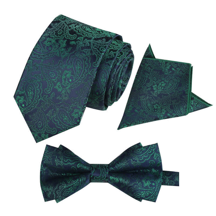 Set di 3 cravatte e papillon con motivo paisley fantasy da uomo - Verde - image 8