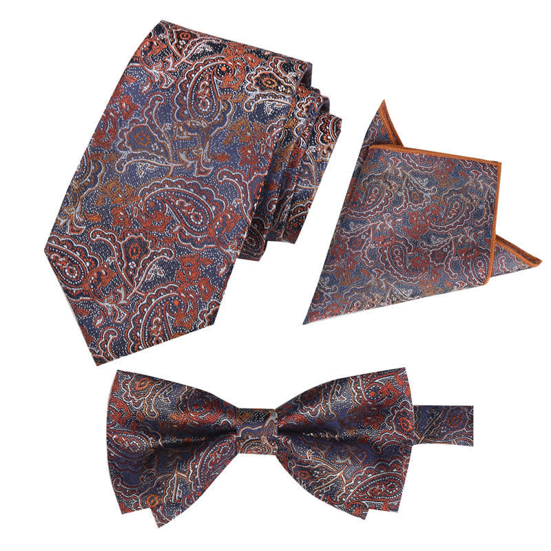 Set di 3 cravatte e papillon con motivo paisley fantasy da uomo - Arancia - image 11