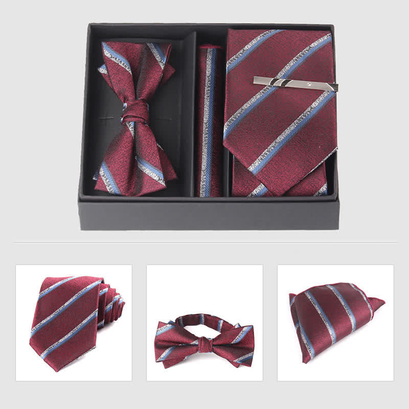 Set di 3 cravatte e papillon da uomo in stile bordeaux - Stile n. 8 - image 15