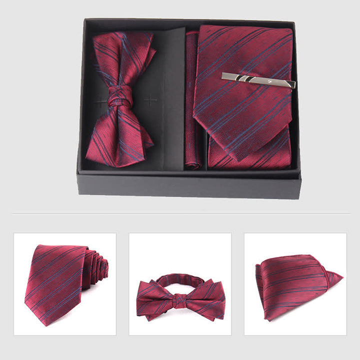 Set di 3 cravatte e papillon da uomo in stile bordeaux - Stile n. 7 - image 14
