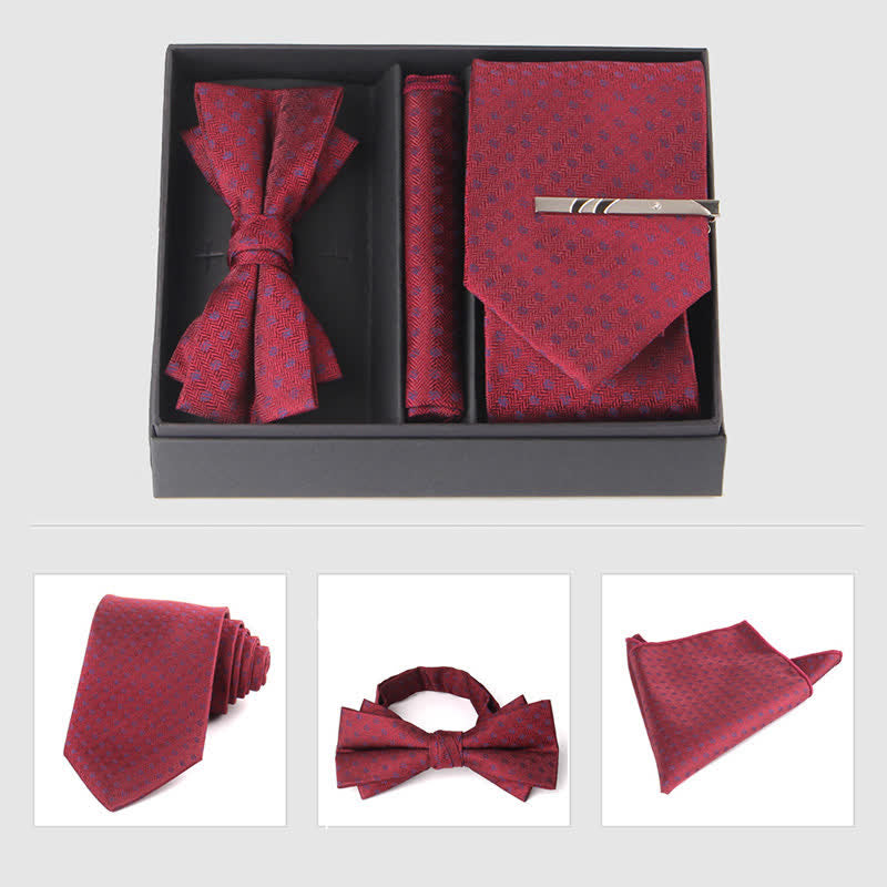 Set di 3 cravatte e papillon da uomo in stile bordeaux - Stile n. 11 - image 18