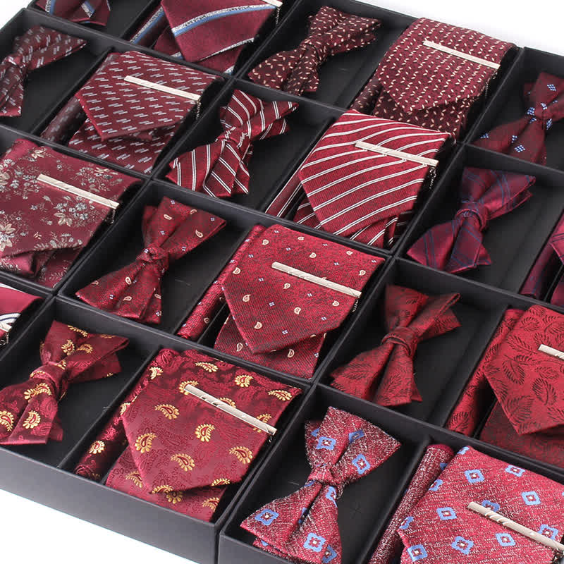Set di 3 cravatte e papillon da uomo in stile bordeaux - image 1