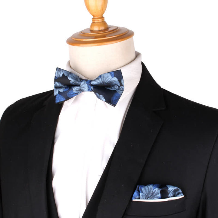 Set di 2 papillon con fazzoletto da taschino floreale blu e blu navy da uomo - Blu - image 0