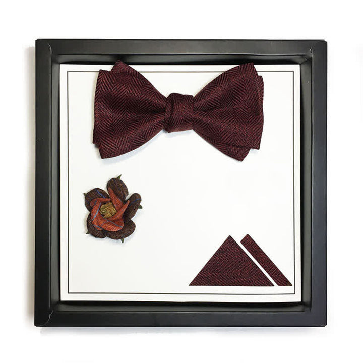 Papillon da uomo con spilla floreale a spina di pesce britannica rosso vino scuro - Classico - 3 pezzi - image 6