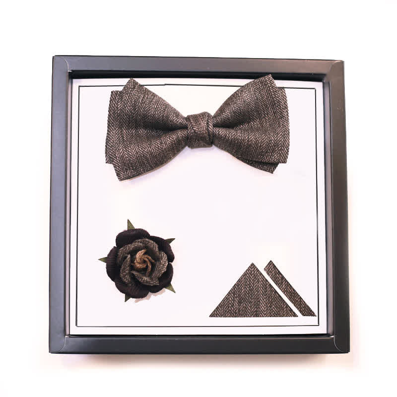Papillon da uomo con spilla floreale in stile britannico marrone vintage - Classico - 3 pezzi - image 2
