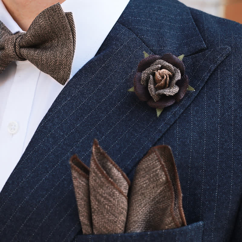Papillon da uomo con spilla floreale in stile britannico marrone vintage - image 4