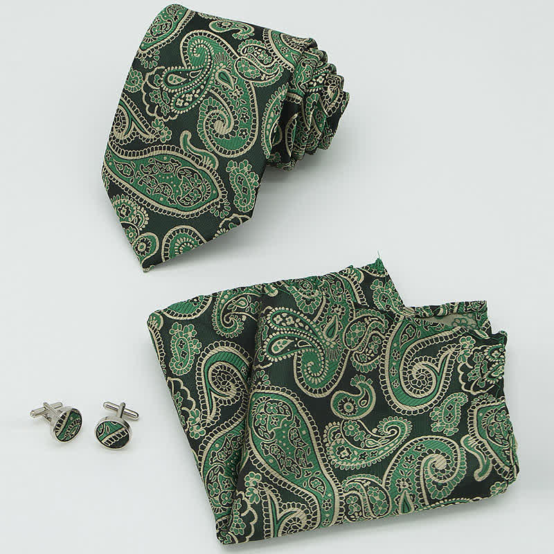 Set di 3 cravatte da uomo con motivo Paisley verde e nero - image 1