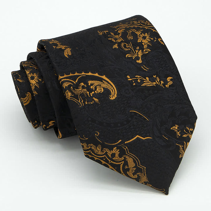 Set di 3 cravatte da uomo con ricamo Paisley squisito in oro e nero - image 7