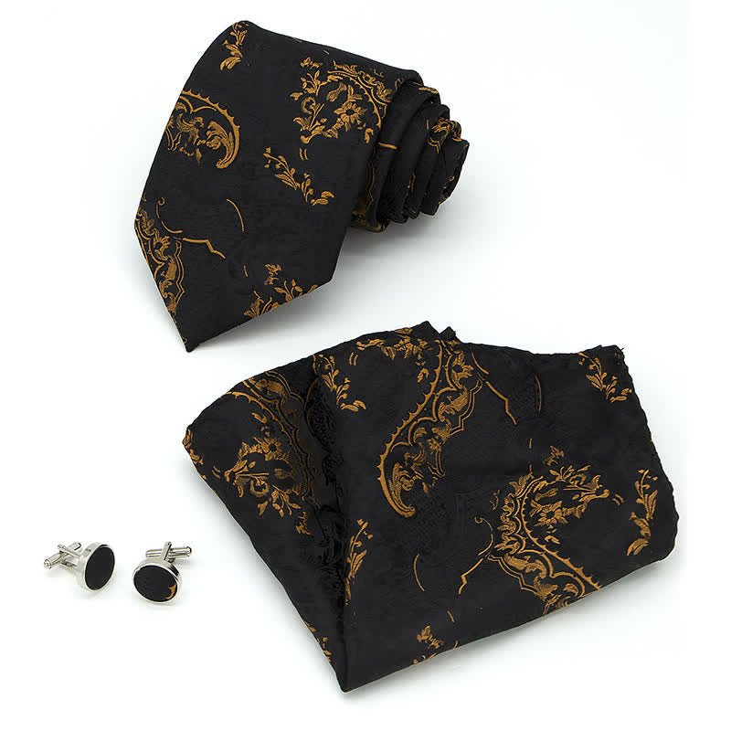 Set di 3 cravatte da uomo con ricamo Paisley squisito in oro e nero - image 6
