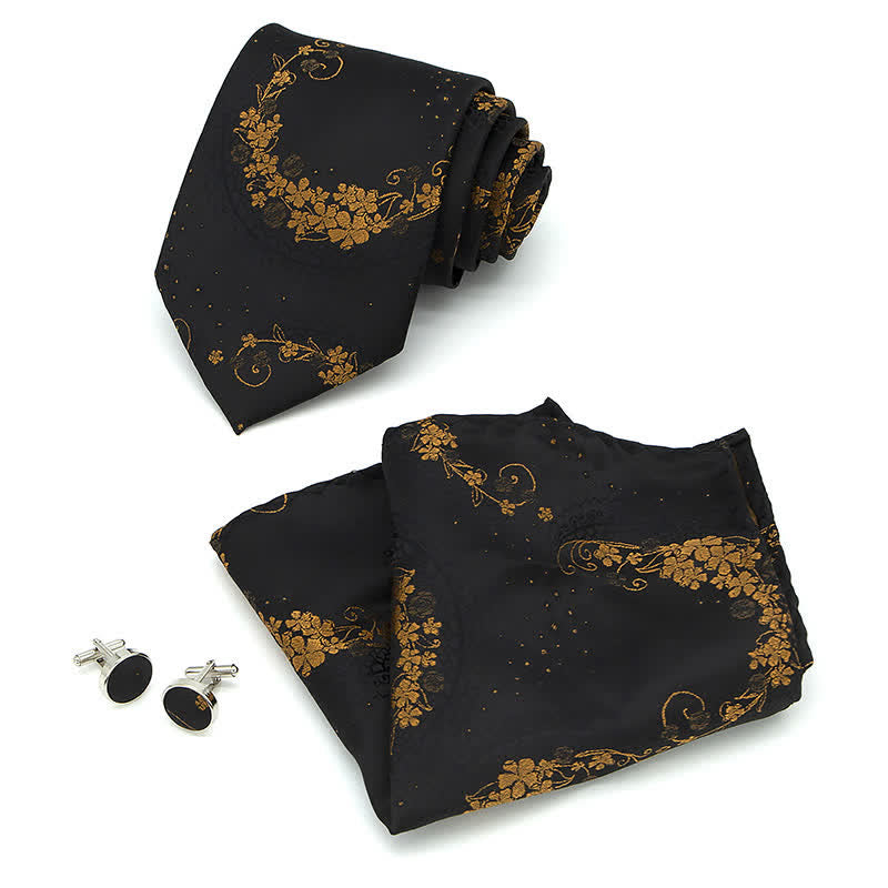 Set di 3 cravatte da uomo con ricamo Paisley squisito in oro e nero - image 1