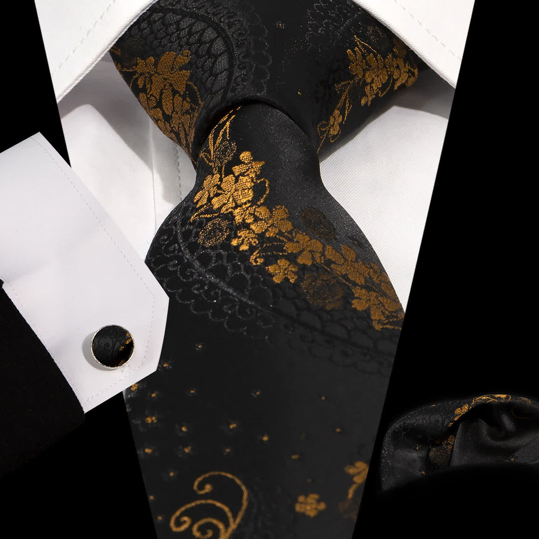 Set di 3 cravatte da uomo con ricamo Paisley squisito in oro e nero - Stile n. 1 - image 0