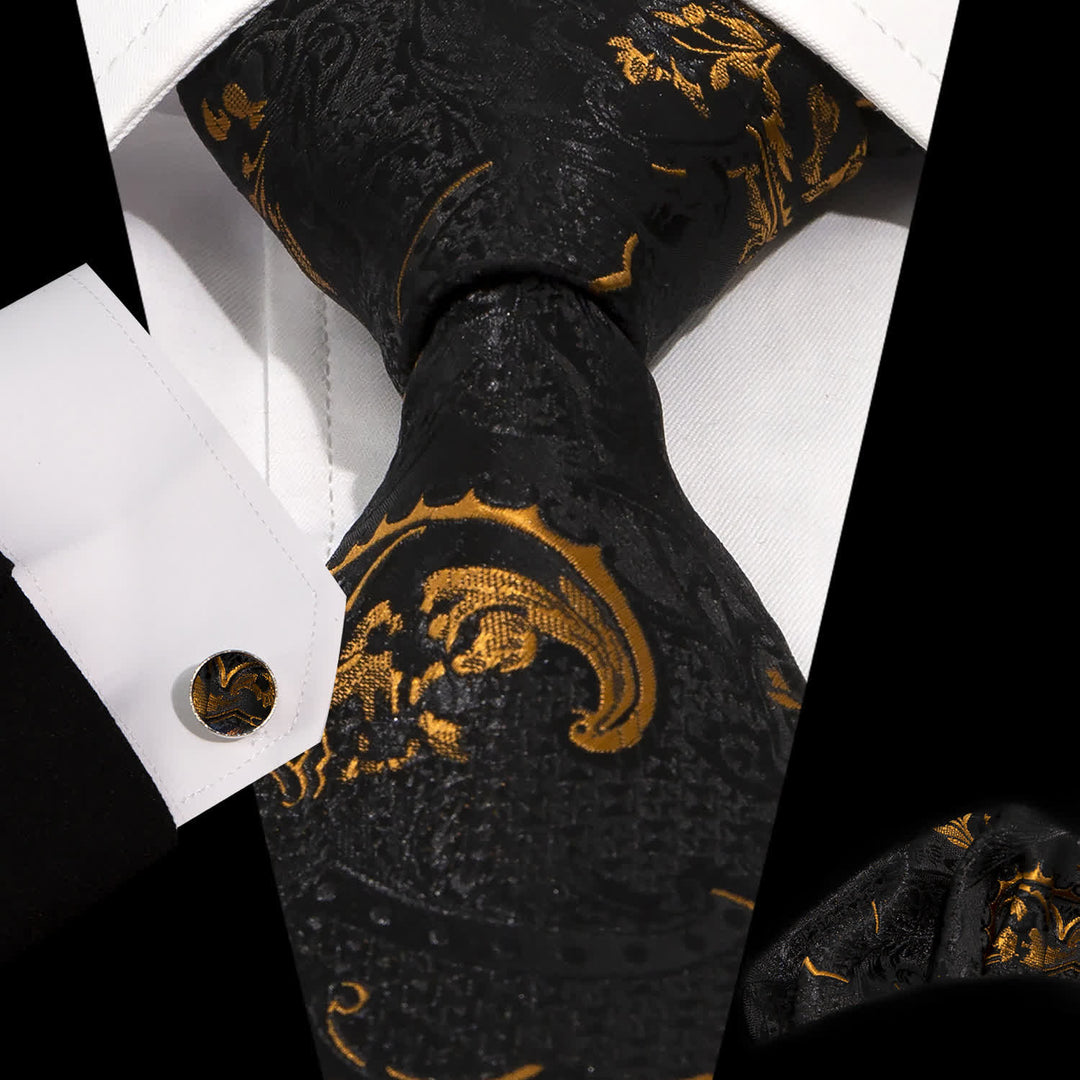 Set di 3 cravatte da uomo con ricamo Paisley squisito in oro e nero - Stile n. 2 - image 5