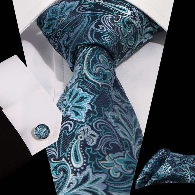 Set di 3 cravatte da uomo con motivo floreale Paisley turchese scuro - Turchese scuro - image 0