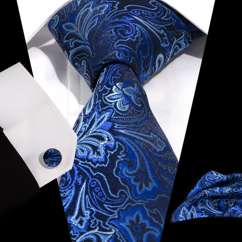Set di 3 cravatte da uomo con motivo Paisley a fiori blu e neri misti - Blu e nero - image 0