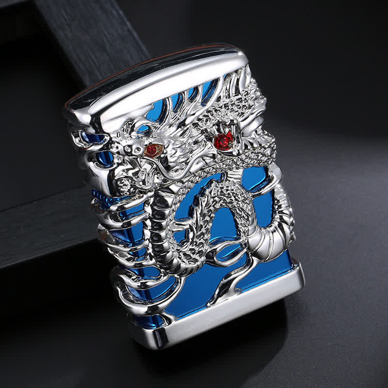 Accendino a cherosene ricaricabile Carving Domineering Dragon - Blu - image 6