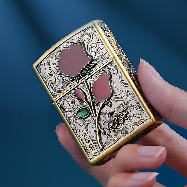 Accendino portatile a cherosene ricaricabile con fiori di rosa - image 1