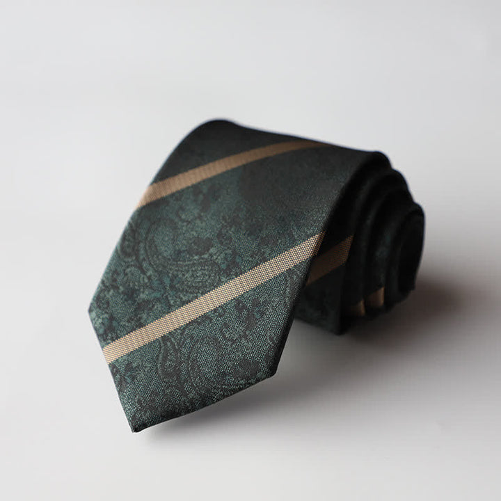 Cravatta da uomo con motivo a righe e paisley per accessori da lavoro - Verde scuro - image 2