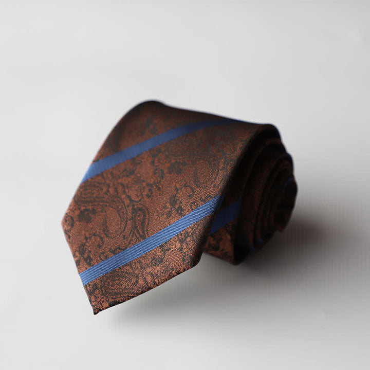 Cravatta da uomo con motivo a righe e paisley per accessori da lavoro - Marrone sella - image 0