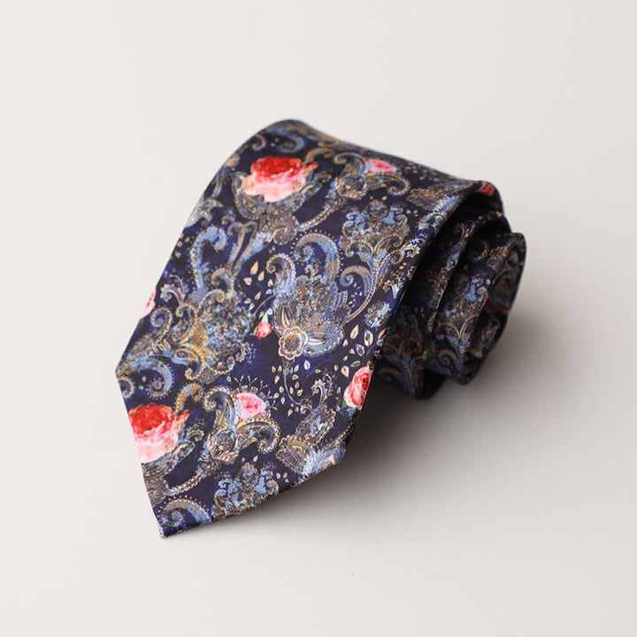 Cravatta da uomo con stampa floreale blu navy e rossa - Blu marino e rosso - image 0
