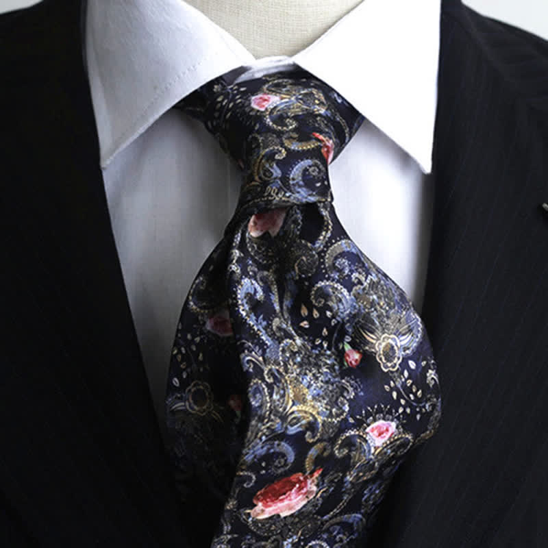 Cravatta da uomo con stampa floreale blu navy e rossa - image 1