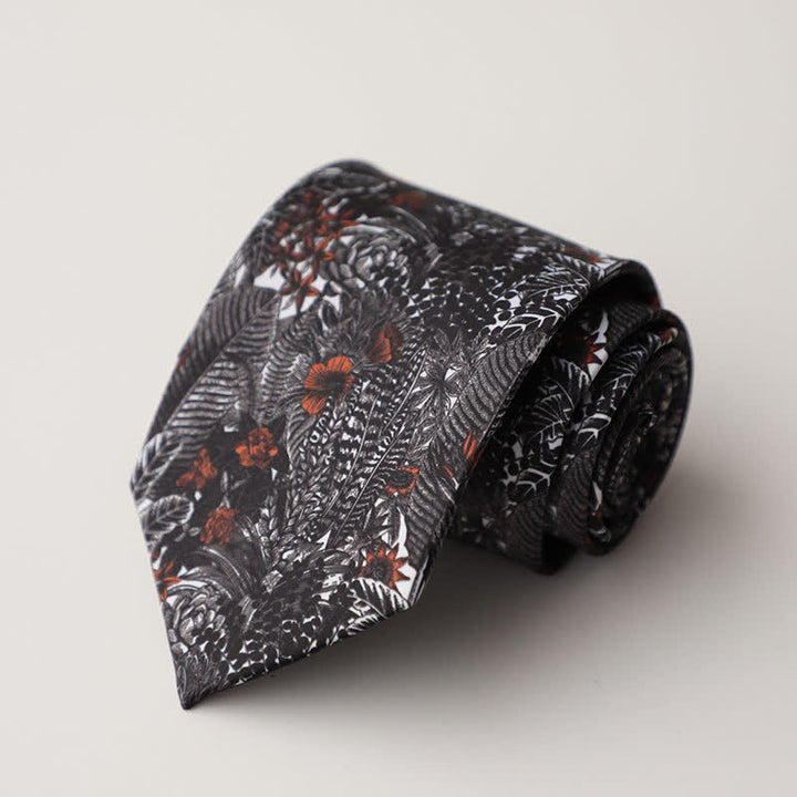 Cravatta da uomo con cardi neri e fiori rosso scuro - Nero e rosso scuro - image 0