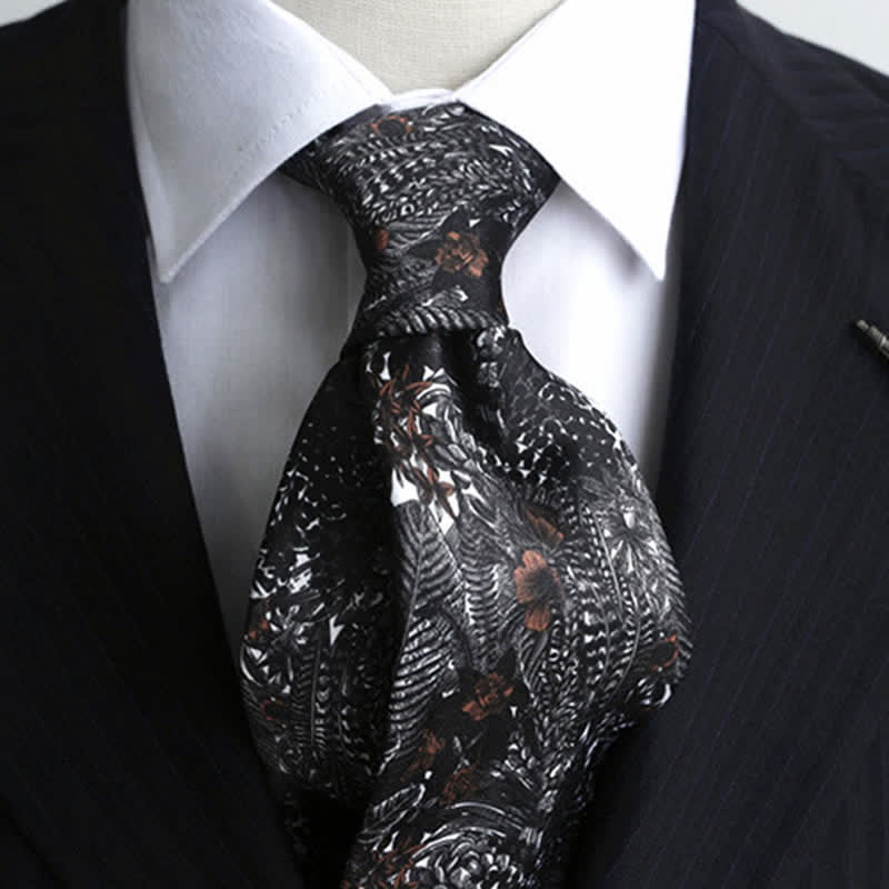 Cravatta da uomo con cardi neri e fiori rosso scuro - image 1