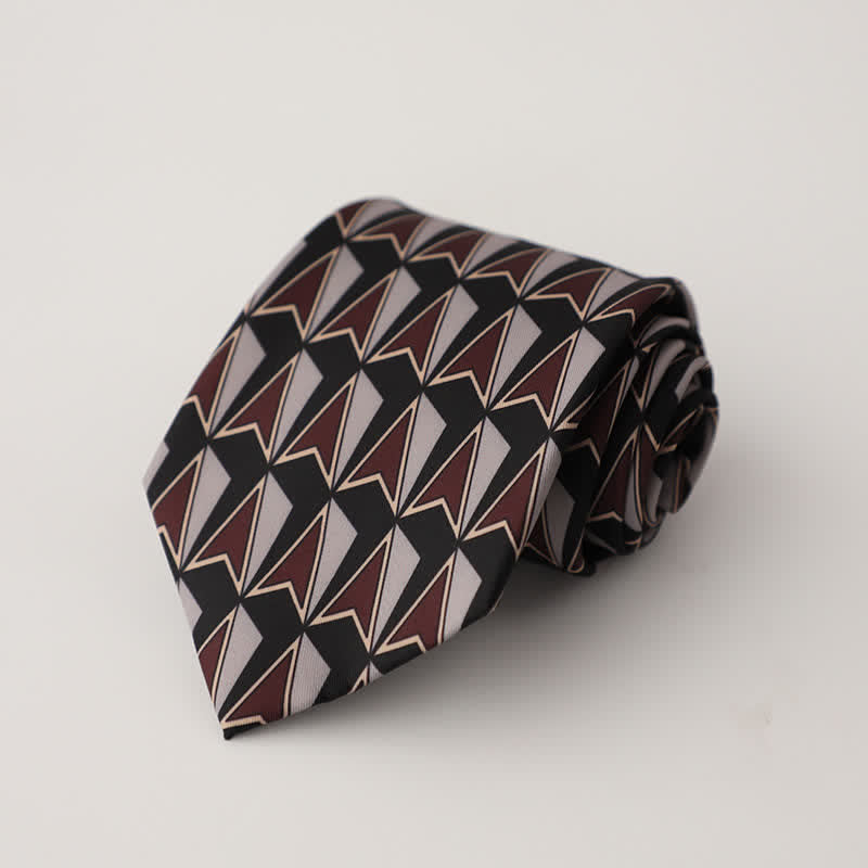 Cravatta da uomo con motivi geometrici neri e marroni - Nero e marrone - image 0