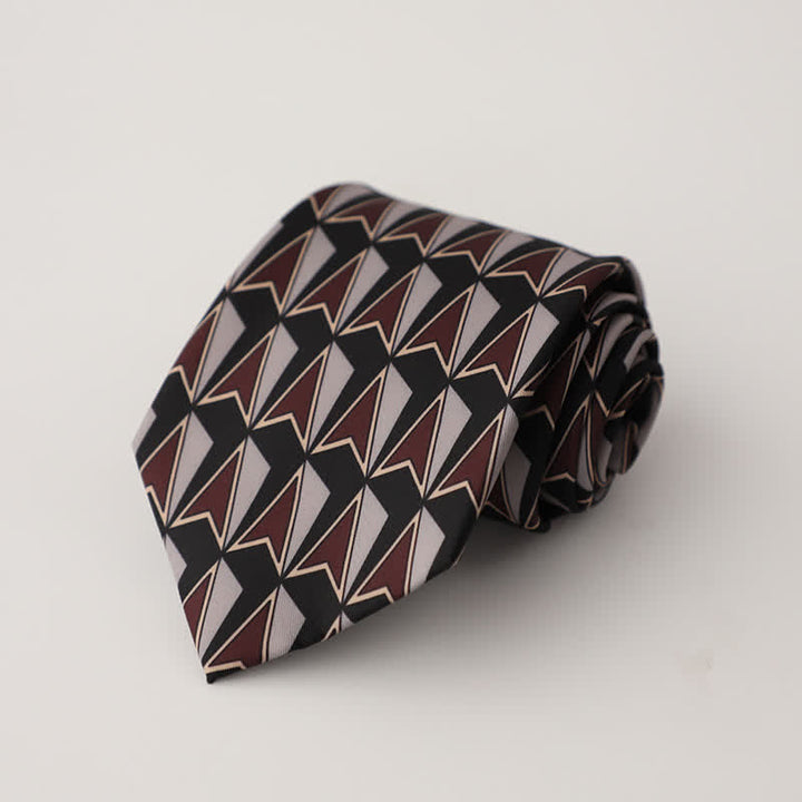 Cravatta da uomo con motivi geometrici neri e marroni - Nero e marrone - image 0