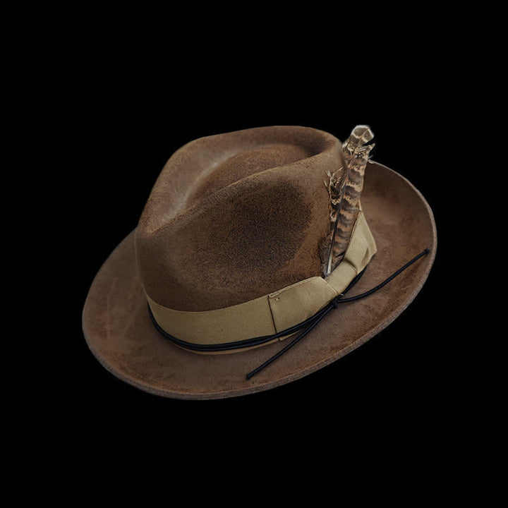 Cappello da cowboy in feltro con decorazione di piume invecchiate color cammello - Cammello - L (23 1/4"-23 5/8") - image 0