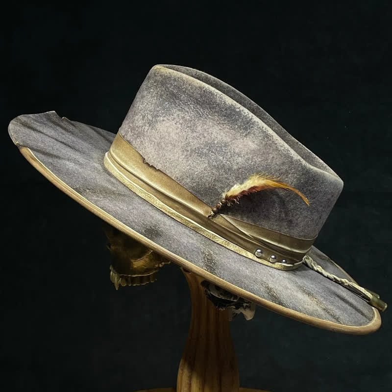 Cappello da cowboy con piume Fedoras grigio scuro vecchio stile - Grigio scuro - L (23 1/4"-23 5/8") - image 0