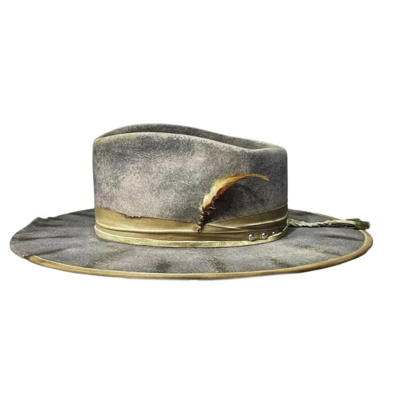 Cappello da cowboy con piume Fedoras grigio scuro vecchio stile - image 1
