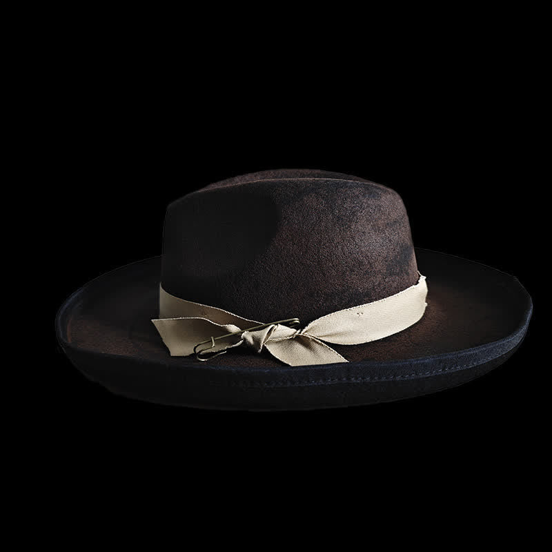 Cappello da cowboy con nodo a nastro in lana nera Fedora - image 1