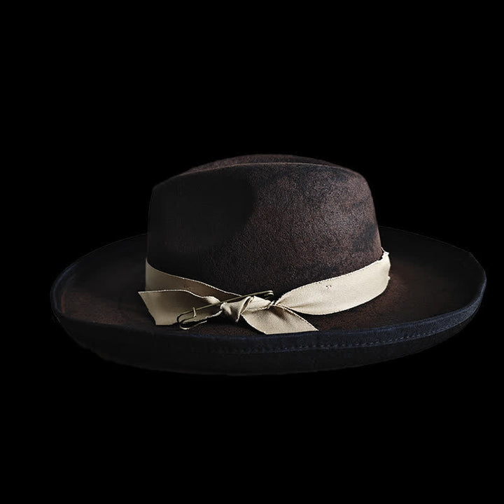 Cappello da cowboy con nodo a nastro in lana nera Fedora - image 1