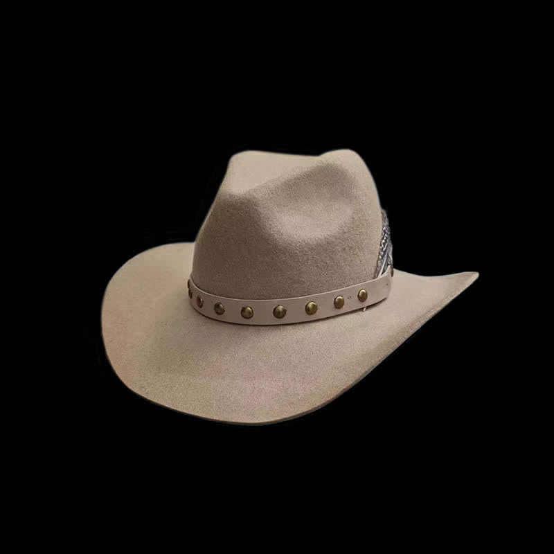 Cappello da cowboy con dettagli in piume borchiate e rivetti occidentali - Cammello - L (23 1/4"-23 5/8") - image 0