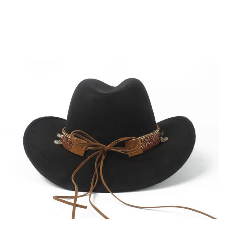 Cappello da cowboy retrò a tesa larga con fascia in corda intrecciata - image 4