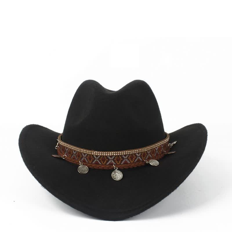 Cappello da cowboy retrò a tesa larga con fascia in corda intrecciata - image 5